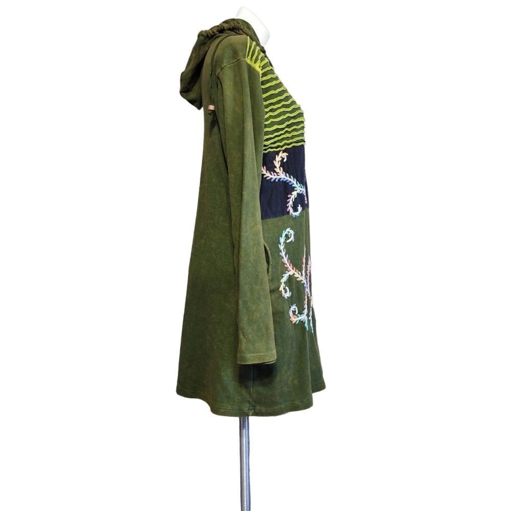 Karma Circle Sweater Xl Green Patchwork Long Hood… - image 4